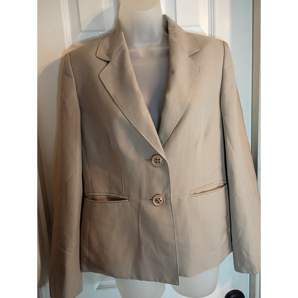 Le Suit Blazer Beige Double Breasted Pockets Sz 8 Office Career Classic